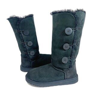 UGG Australia Bailey Button Triplet Tall Black Shearling Winter Boots Size 9